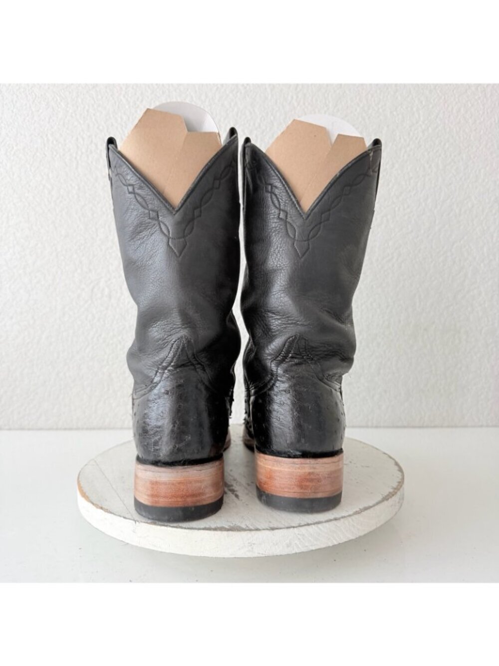 Rod Patrick Cowboy Boots Black Full Quill Ostrich Western Blunt Toe Womens 11 - Picture 3 of 12